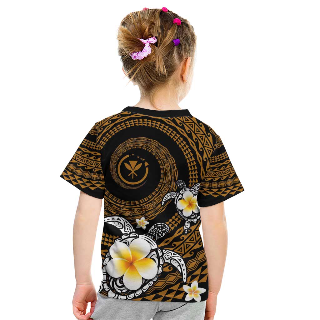 Hawaiian Plumeria Turtle Tribal Spiral Polynesian Tattoo Kid T Shirt Gold Color LT03 - Polynesian Pride