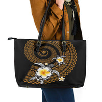 Hawaiian Plumeria Turtle Tribal Spiral Polynesian Tattoo Leather Tote Bag Gold Color LT03 - Polynesian Pride