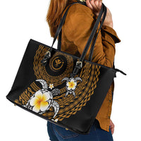 Hawaiian Plumeria Turtle Tribal Spiral Polynesian Tattoo Leather Tote Bag Gold Color LT03 - Polynesian Pride