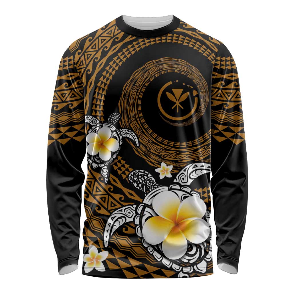 Hawaiian Plumeria Turtle Tribal Spiral Polynesian Tattoo Long Sleeve Shirt Gold Color LT03 Unisex Gold - Polynesian Pride