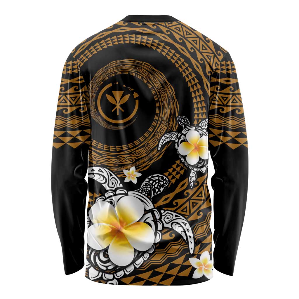 Hawaiian Plumeria Turtle Tribal Spiral Polynesian Tattoo Long Sleeve Shirt Gold Color LT03 - Polynesian Pride