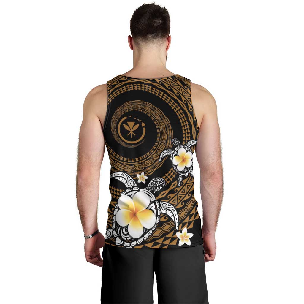 Hawaiian Plumeria Turtle Tribal Spiral Polynesian Tattoo Men Tank Top Gold Color LT03 - Polynesian Pride