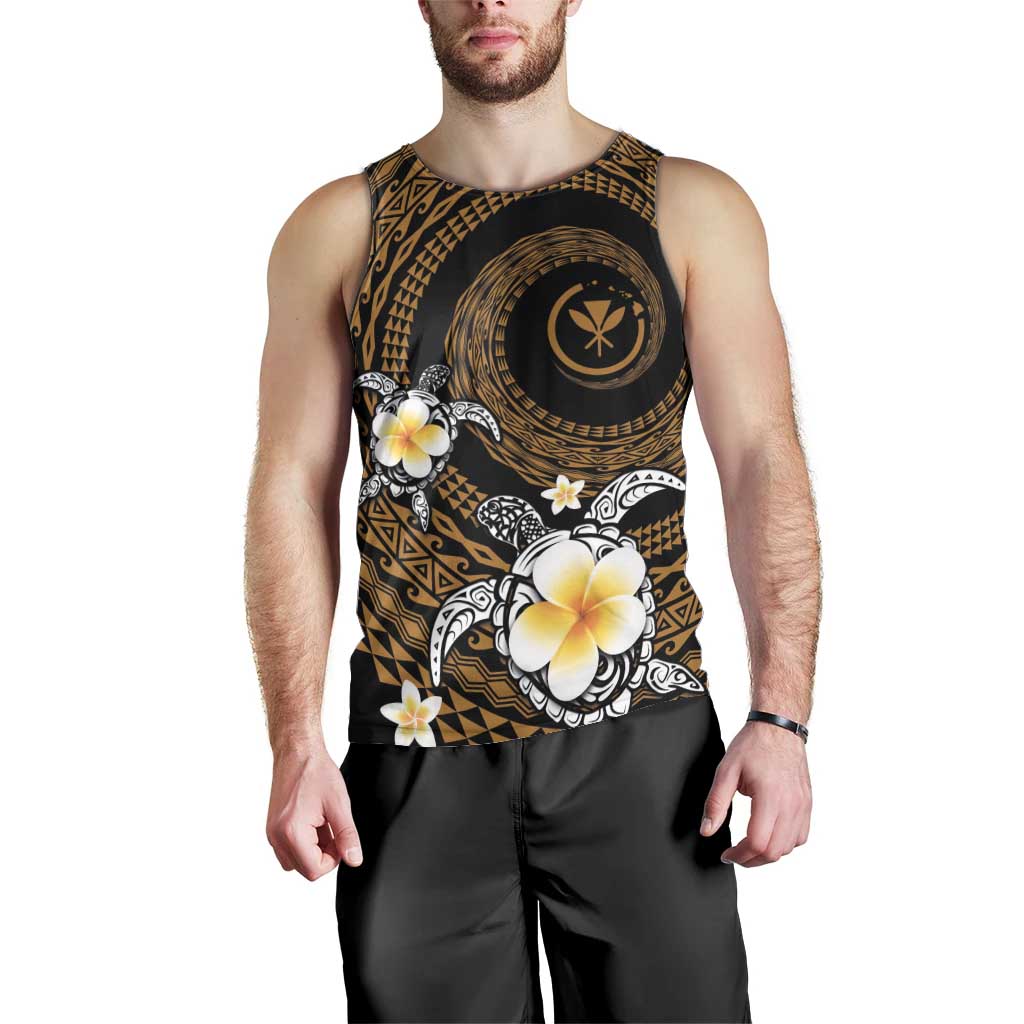 Hawaiian Plumeria Turtle Tribal Spiral Polynesian Tattoo Men Tank Top Gold Color LT03 - Polynesian Pride