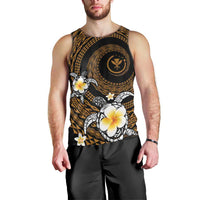 Hawaiian Plumeria Turtle Tribal Spiral Polynesian Tattoo Men Tank Top Gold Color LT03 - Polynesian Pride