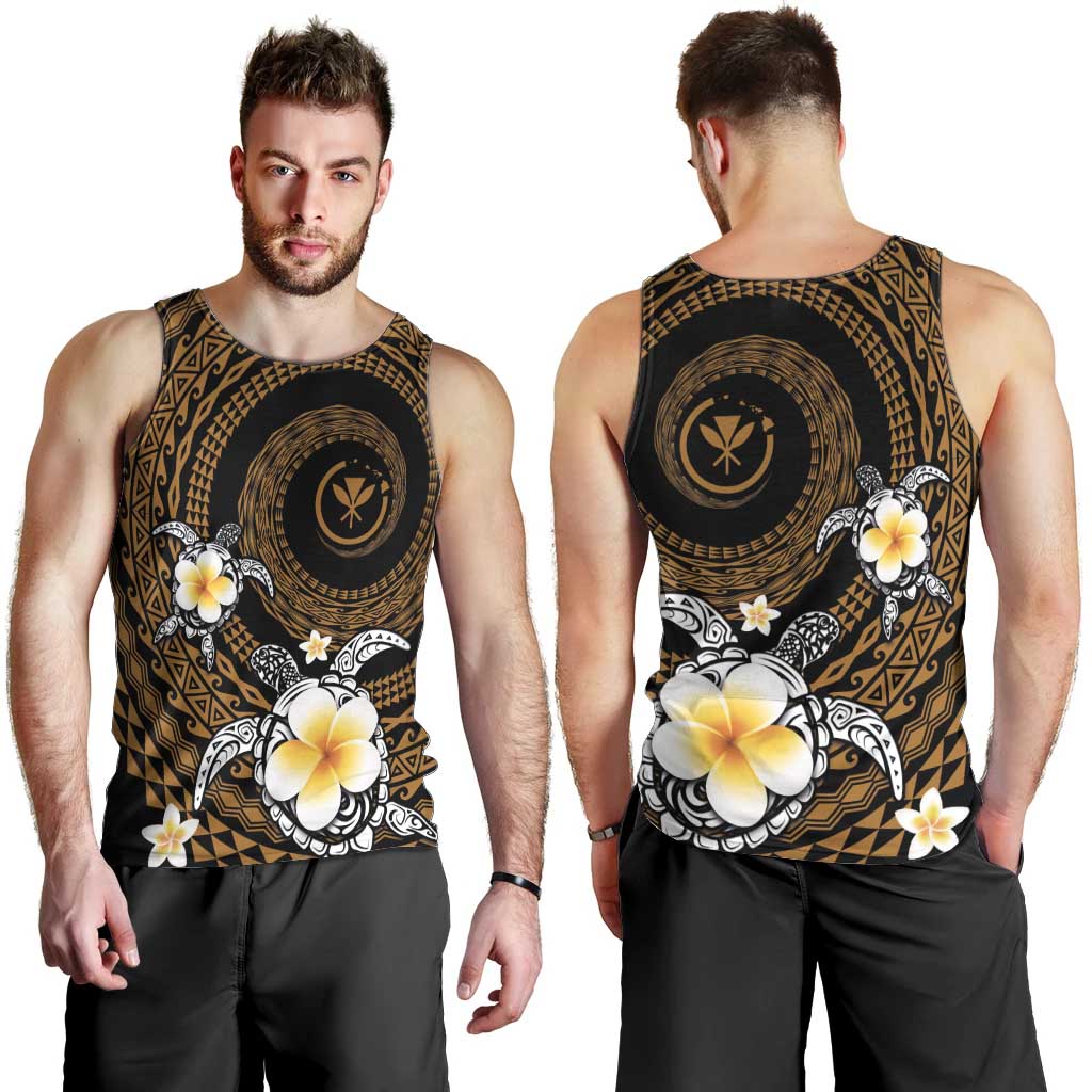 Hawaiian Plumeria Turtle Tribal Spiral Polynesian Tattoo Men Tank Top Gold Color LT03 - Polynesian Pride