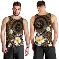 Hawaiian Plumeria Turtle Tribal Spiral Polynesian Tattoo Men Tank Top Gold Color LT03 - Polynesian Pride