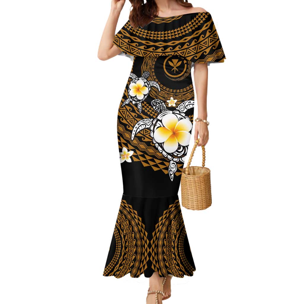 Hawaiian Plumeria Turtle Tribal Spiral Polynesian Tattoo Mermaid Dress Gold Color LT03 Women Gold - Polynesian Pride