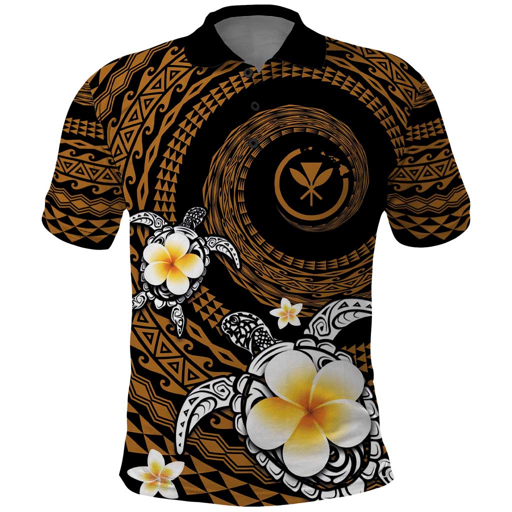 Hawaiian Plumeria Turtle Tribal Spiral Polynesian Tattoo Polo Shirt Gold Color LT03 Gold - Polynesian Pride