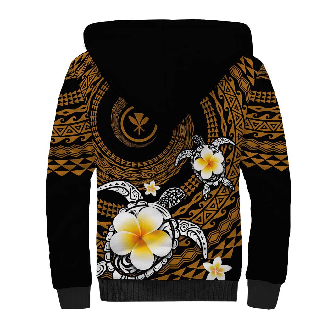 Hawaiian Plumeria Turtle Tribal Spiral Polynesian Tattoo Sherpa Hoodie Gold Color LT03 - Polynesian Pride