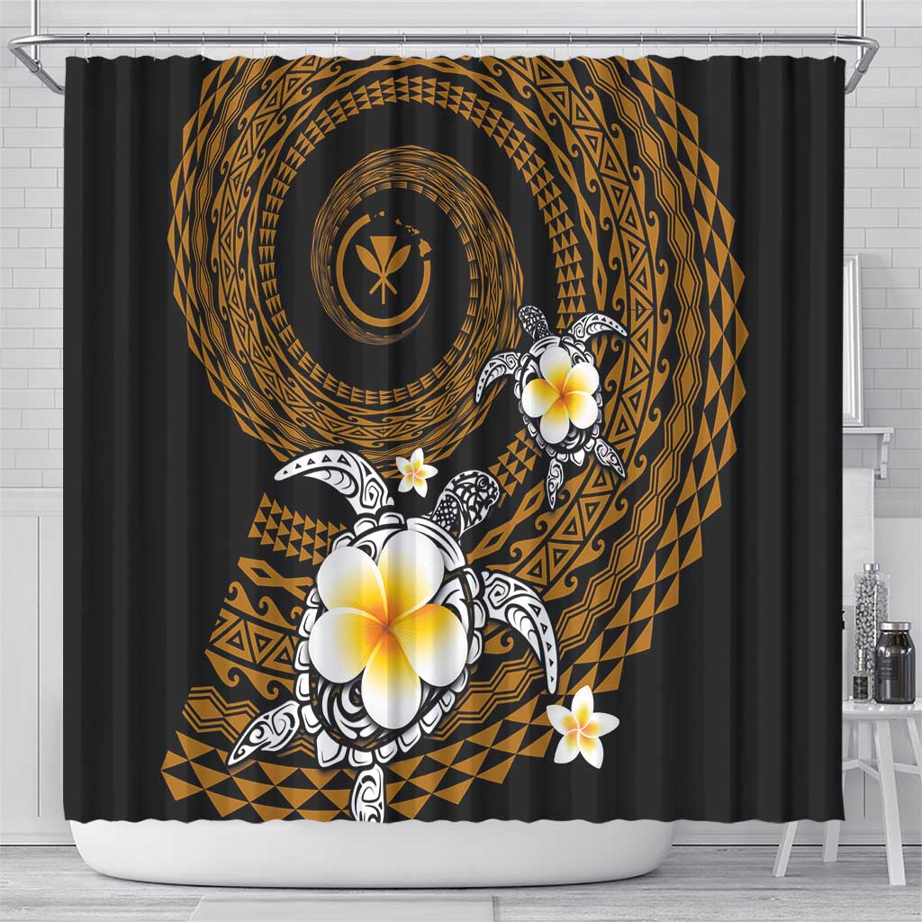 Hawaiian Plumeria Turtle Tribal Spiral Polynesian Tattoo Shower Curtain Gold Color LT03 - Polynesian Pride