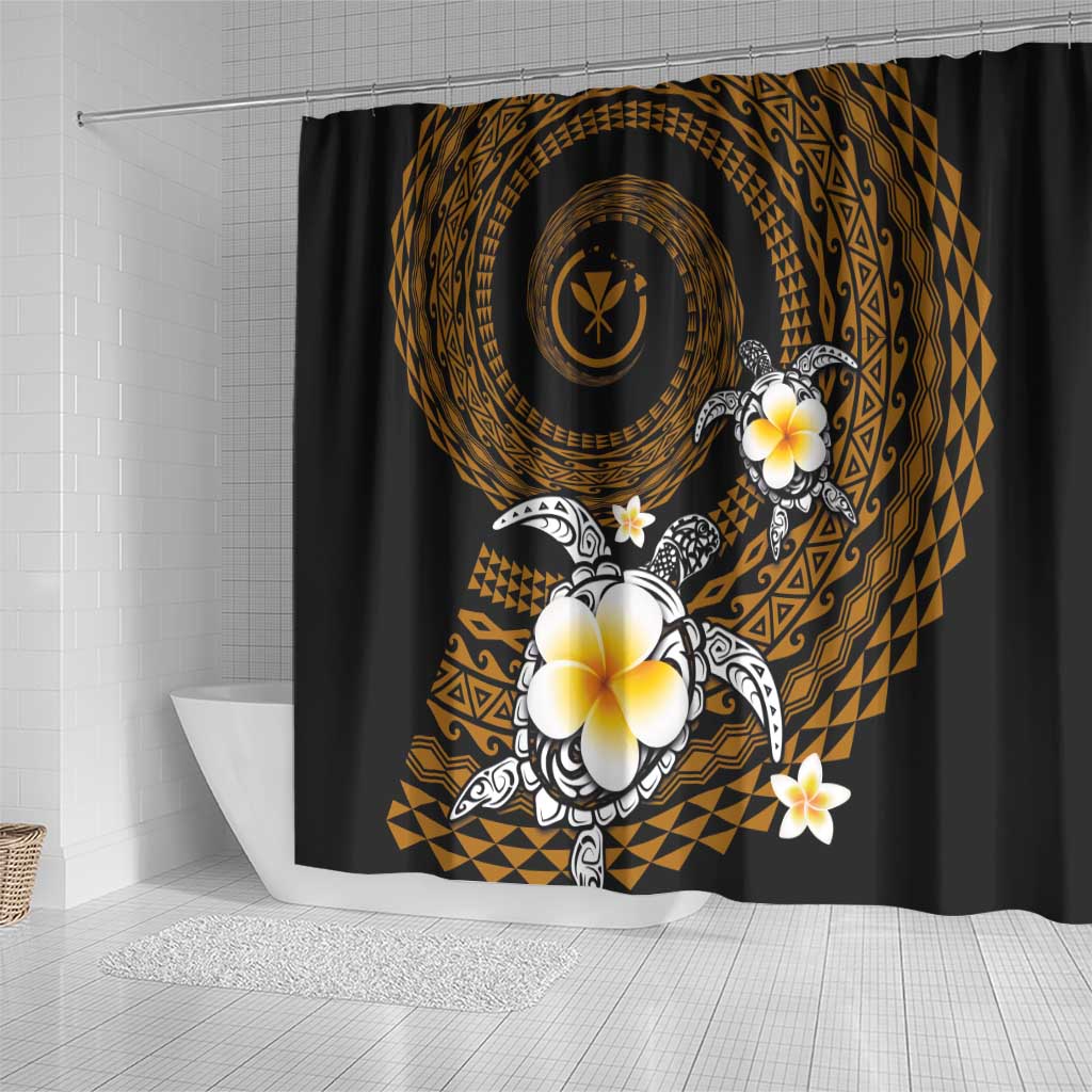Hawaiian Plumeria Turtle Tribal Spiral Polynesian Tattoo Shower Curtain Gold Color LT03 - Polynesian Pride