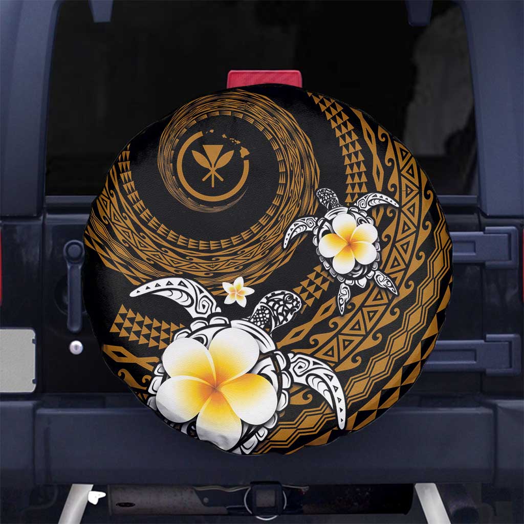 Hawaiian Plumeria Turtle Tribal Spiral Polynesian Tattoo Spare Tire Cover Gold Color LT03 - Polynesian Pride