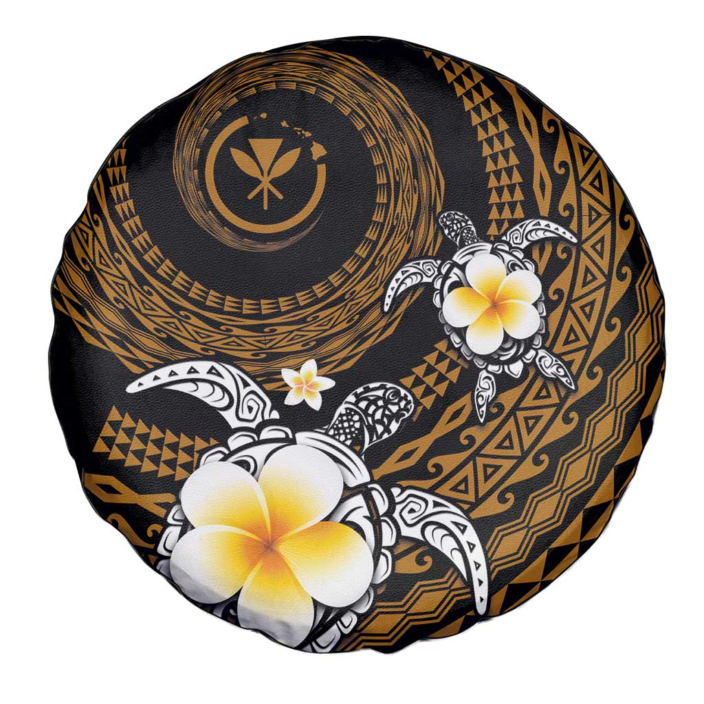 Hawaiian Plumeria Turtle Tribal Spiral Polynesian Tattoo Spare Tire Cover Gold Color LT03 - Polynesian Pride