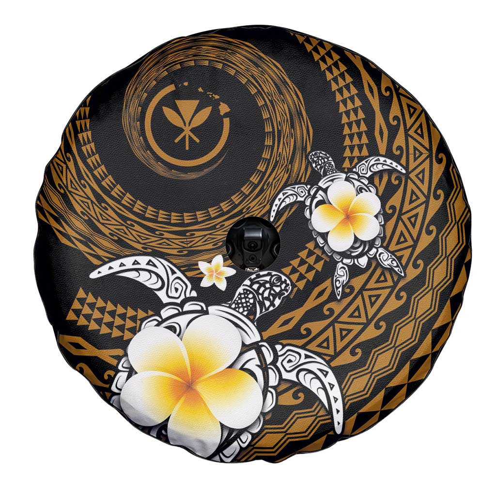 Hawaiian Plumeria Turtle Tribal Spiral Polynesian Tattoo Spare Tire Cover Gold Color LT03 - Polynesian Pride