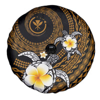 Hawaiian Plumeria Turtle Tribal Spiral Polynesian Tattoo Spare Tire Cover Gold Color LT03 - Polynesian Pride