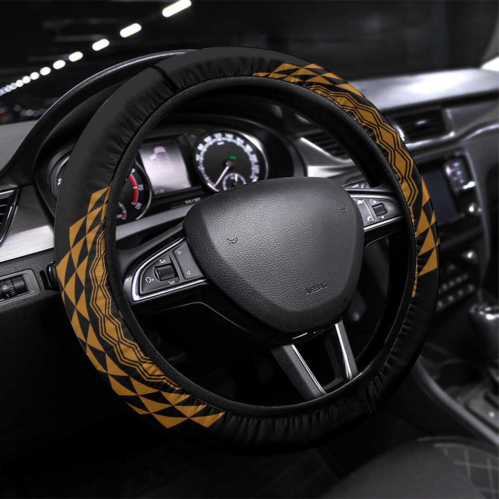 Hawaiian Plumeria Turtle Tribal Spiral Polynesian Tattoo Steering Wheel Cover Gold Color LT03 Universal Fit Gold - Polynesian Pride