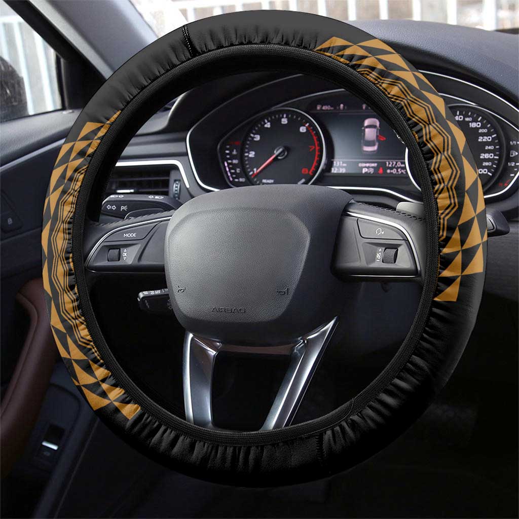 Hawaiian Plumeria Turtle Tribal Spiral Polynesian Tattoo Steering Wheel Cover Gold Color LT03 - Polynesian Pride
