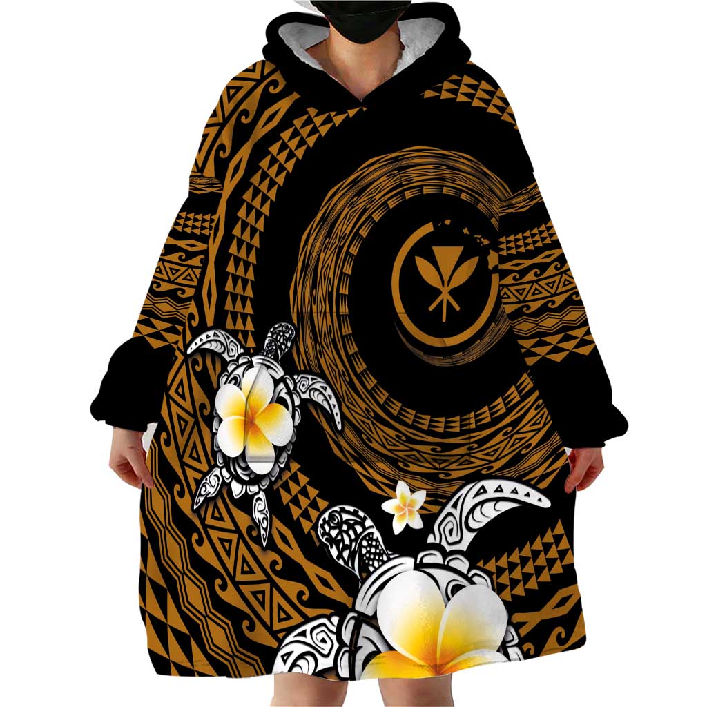 Hawaiian Plumeria Turtle Tribal Spiral Polynesian Tattoo Wearable Blanket Hoodie Gold Color LT03 - Polynesian Pride