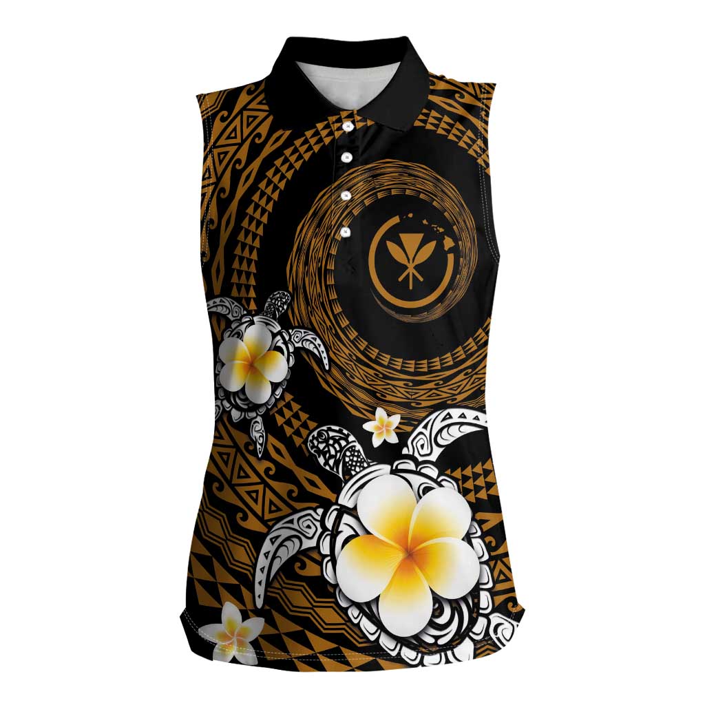 Hawaiian Plumeria Turtle Tribal Spiral Polynesian Tattoo Women Sleeveless Polo Shirt Gold Color LT03 Female Gold - Polynesian Pride