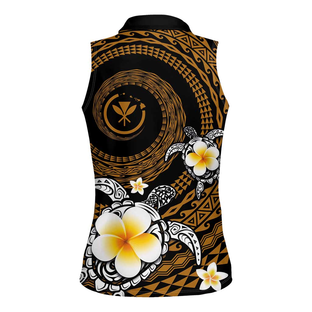 Hawaiian Plumeria Turtle Tribal Spiral Polynesian Tattoo Women Sleeveless Polo Shirt Gold Color LT03 - Polynesian Pride