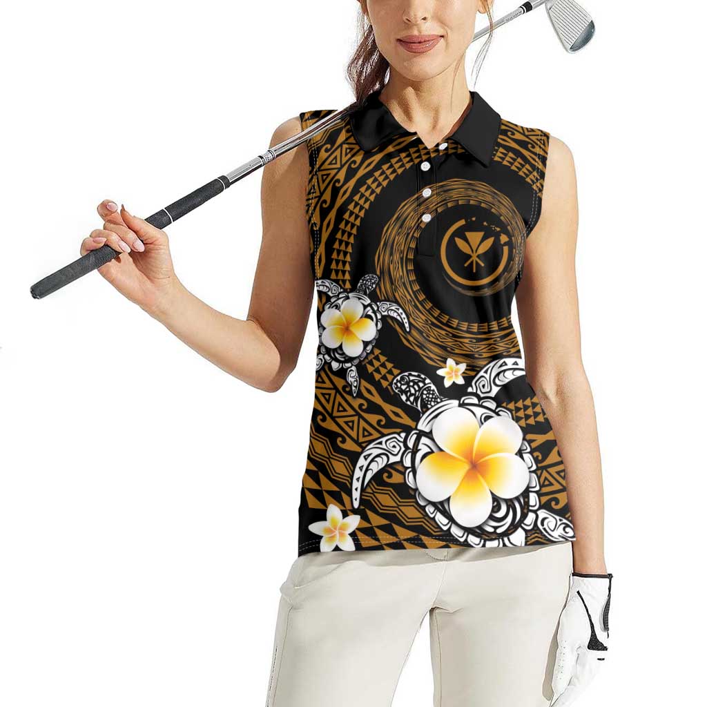 Hawaiian Plumeria Turtle Tribal Spiral Polynesian Tattoo Women Sleeveless Polo Shirt Gold Color LT03 - Polynesian Pride