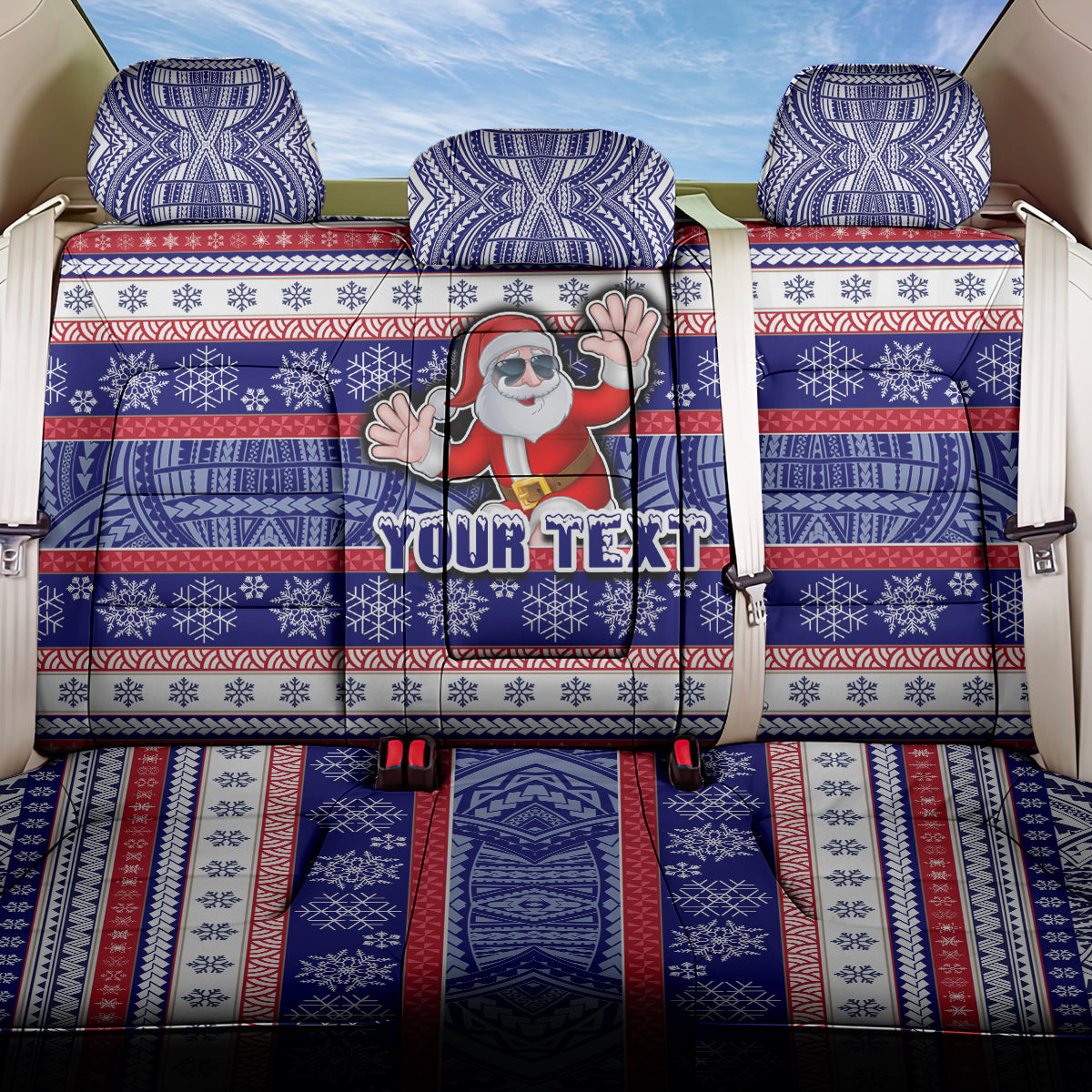 Custom American Samoa Christmas Back Car Seat Cover Samoan Coat of Arms and Cool Santa Ornament Style LT03 One Size Blue - Polynesian Pride