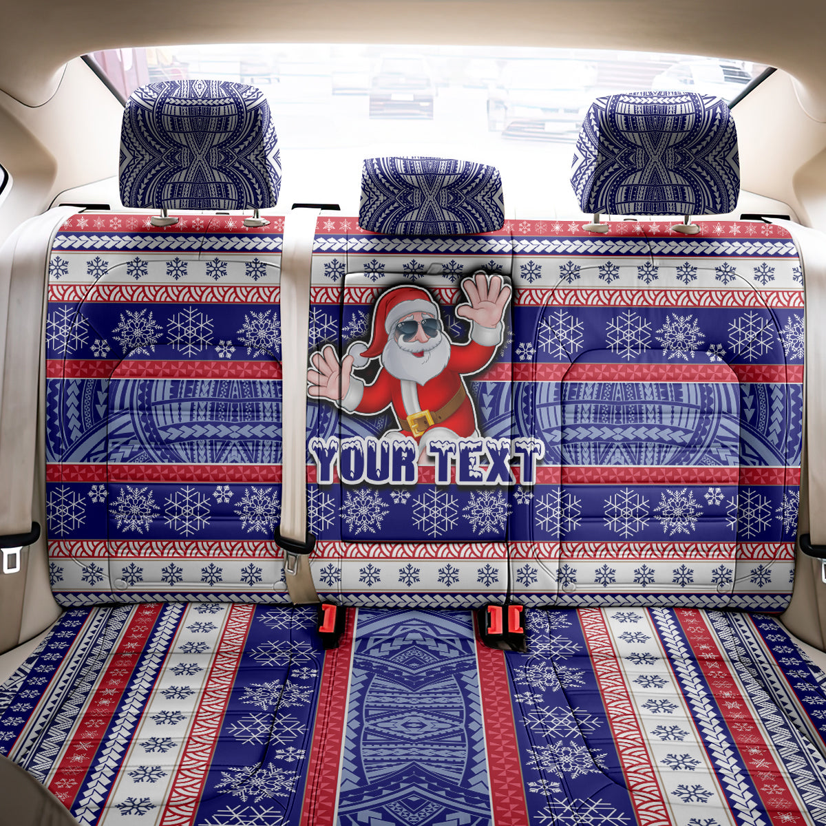 Custom American Samoa Christmas Back Car Seat Cover Samoan Coat of Arms and Cool Santa Ornament Style LT03 - Polynesian Pride