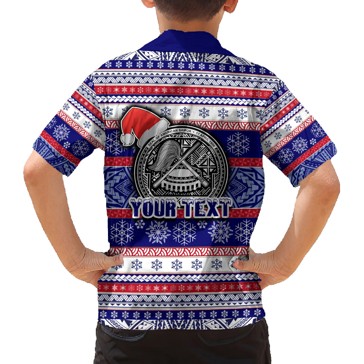 Custom American Samoa Christmas Family Matching Summer Maxi Dress and Hawaiian Shirt Samoan Coat of Arms and Cool Santa Ornament Style LT03 - Polynesian Pride