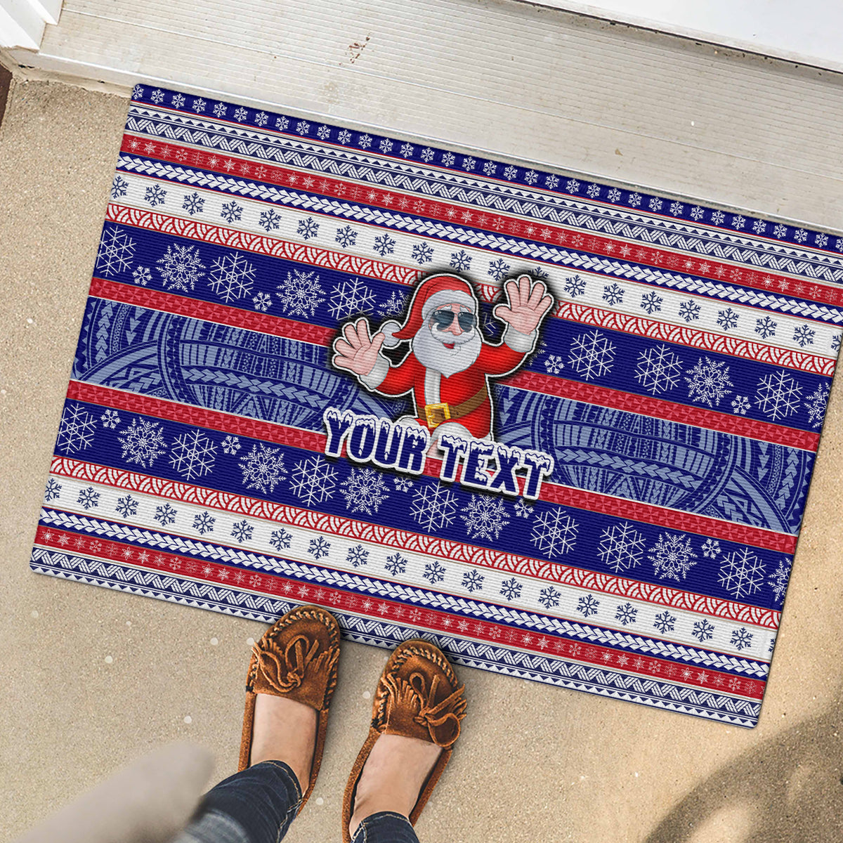 Custom American Samoa Christmas Rubber Doormat Samoan Coat of Arms and Cool Santa Ornament Style LT03 - Polynesian Pride