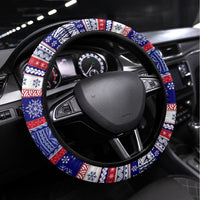 American Samoa Christmas Steering Wheel Cover Samoan Coat of Arms and Cool Santa Ornament Style LT03 Universal Fit Blue - Polynesian Pride