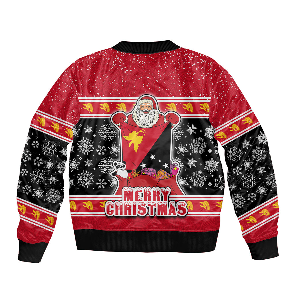 Papua New Guinea Christmas Bomber Jacket Santa With Flag Of PNG Polynesian Tribal Xmas Vibe LT03 - Polynesian Pride