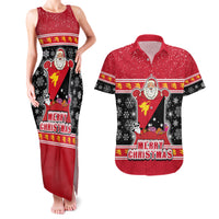 Papua New Guinea Christmas Couples Matching Tank Maxi Dress and Hawaiian Shirt Santa With Flag Of PNG Polynesian Tribal Xmas Vibe LT03 Red - Polynesian Pride