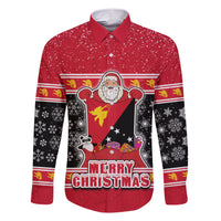 Papua New Guinea Christmas Family Matching Short Sleeve Bodycon Dress and Hawaiian Shirt Santa With Flag Of PNG Polynesian Tribal Xmas Vibe LT03 Dad's Shirt - Long Sleeve Red - Polynesian Pride