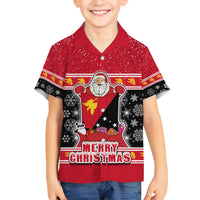 Papua New Guinea Christmas Family Matching Tank Maxi Dress and Hawaiian Shirt Santa With Flag Of PNG Polynesian Tribal Xmas Vibe LT03 Son's Shirt Red - Polynesian Pride