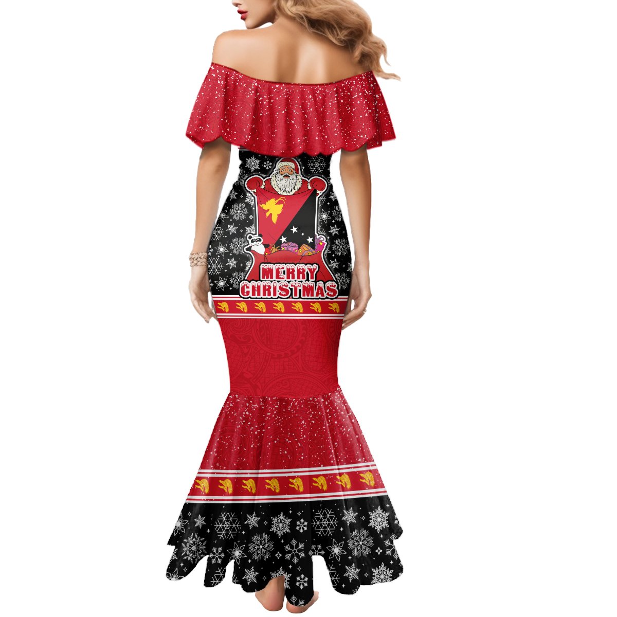 Papua New Guinea Christmas Mermaid Dress Santa With Flag Of PNG Polynesian Tribal Xmas Vibe LT03 - Polynesian Pride