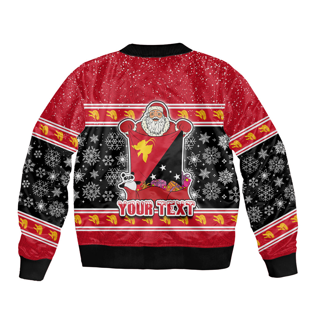 Custom Papua New Guinea Christmas Bomber Jacket Santa With Flag Of PNG Polynesian Tribal Xmas Vibe LT03 - Polynesian Pride