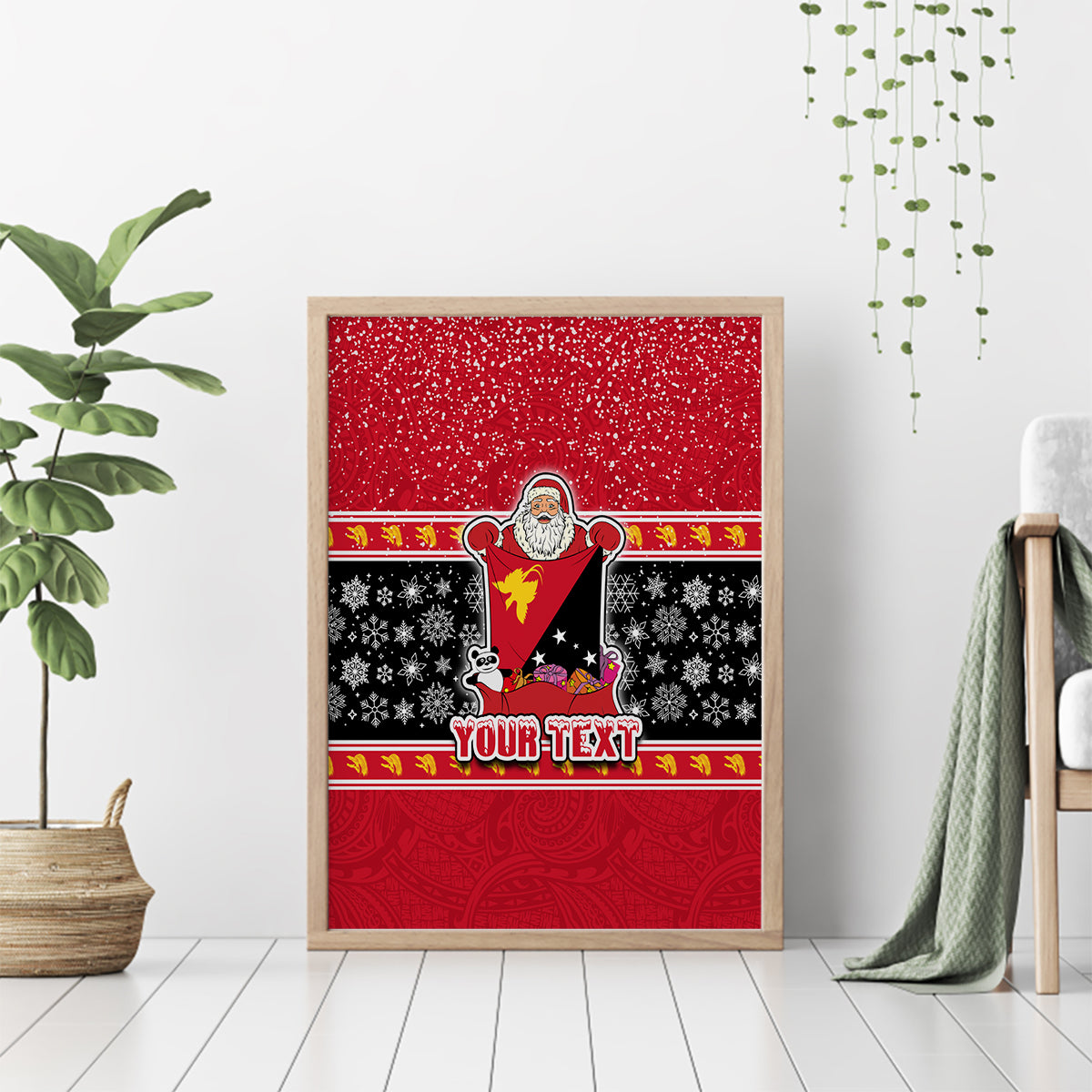 Custom Papua New Guinea Christmas Canvas Wall Art Santa With Flag Of PNG Polynesian Tribal Xmas Vibe LT03 - Polynesian Pride