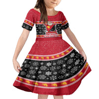Custom Papua New Guinea Christmas Family Matching Long Sleeve Bodycon Dress and Hawaiian Shirt Santa With Flag Of PNG Polynesian Tribal Xmas Vibe LT03 Daughter's Dress Red - Polynesian Pride