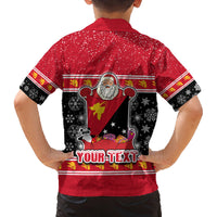 Custom Papua New Guinea Christmas Family Matching Off Shoulder Maxi Dress and Hawaiian Shirt Santa With Flag Of PNG Polynesian Tribal Xmas Vibe LT03 - Polynesian Pride