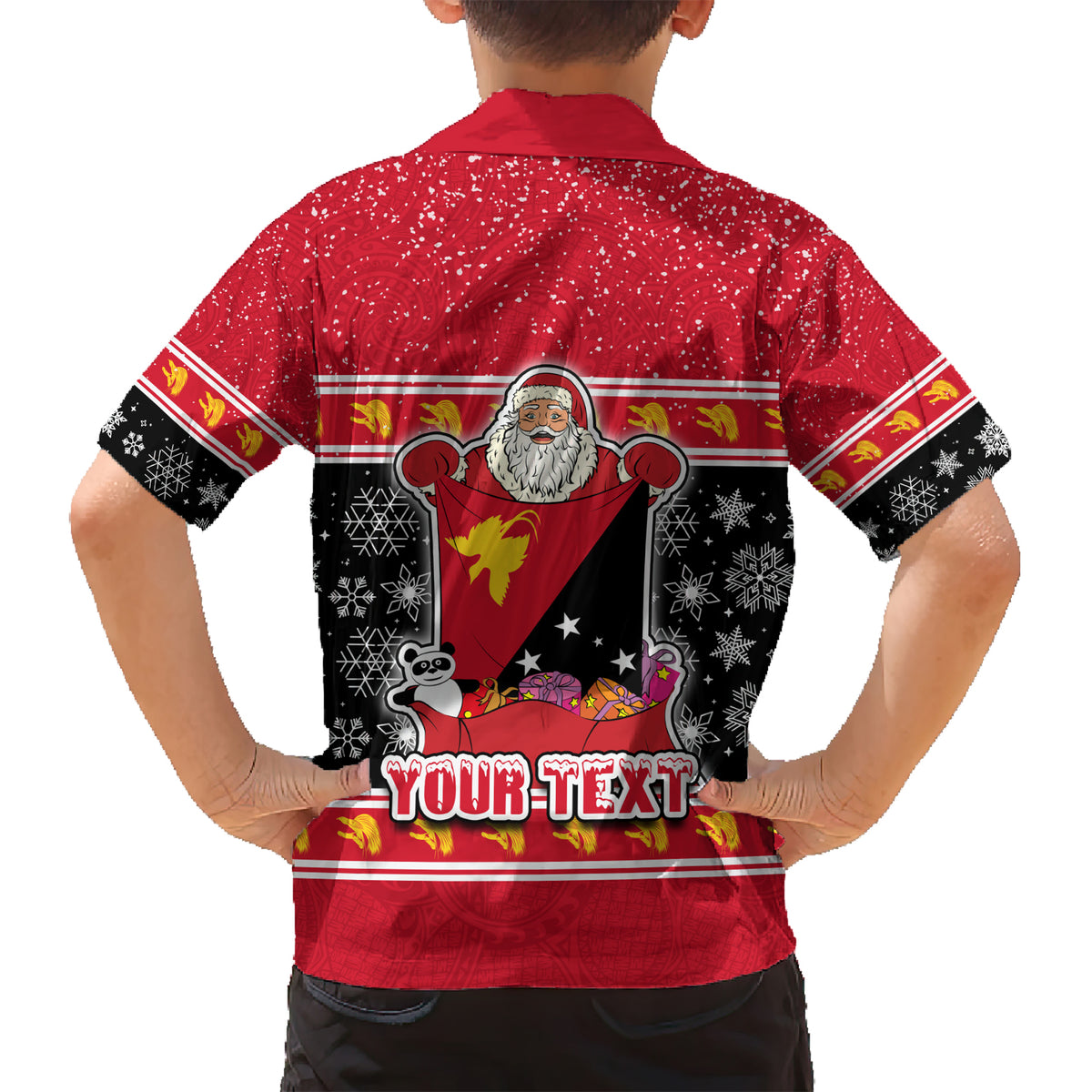 Custom Papua New Guinea Christmas Kid Hawaiian Shirt Santa With Flag Of PNG Polynesian Tribal Xmas Vibe LT03 - Polynesian Pride