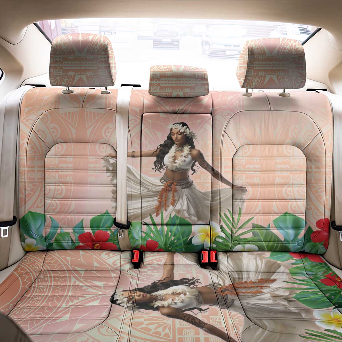 Woman Polynesian Tattoos Back Car Seat Cover Tropical Flower - Peach Fuzz Color LT03 - Polynesian Pride