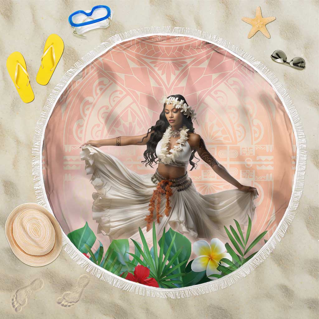 Woman Polynesian Tattoos Beach Blanket Tropical Flower - Peach Fuzz Color LT03 One Size 150cm Peach Fuzz - Polynesian Pride