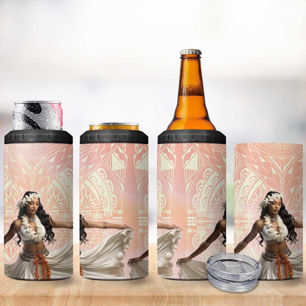Woman Polynesian Tattoos 4 in 1 Can Cooler Tumbler Tropical Flower - Peach Fuzz Color LT03 - Polynesian Pride