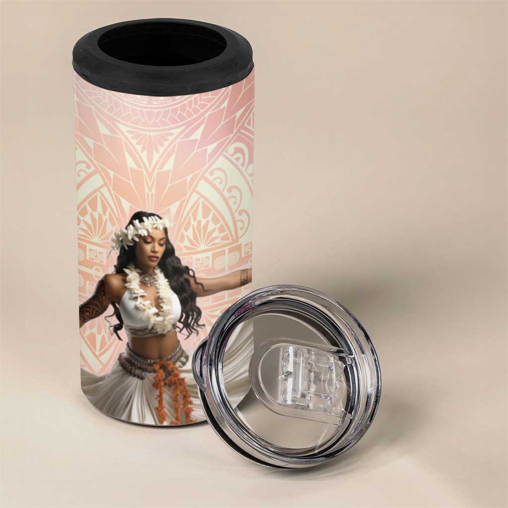 Woman Polynesian Tattoos 4 in 1 Can Cooler Tumbler Tropical Flower - Peach Fuzz Color LT03 - Polynesian Pride
