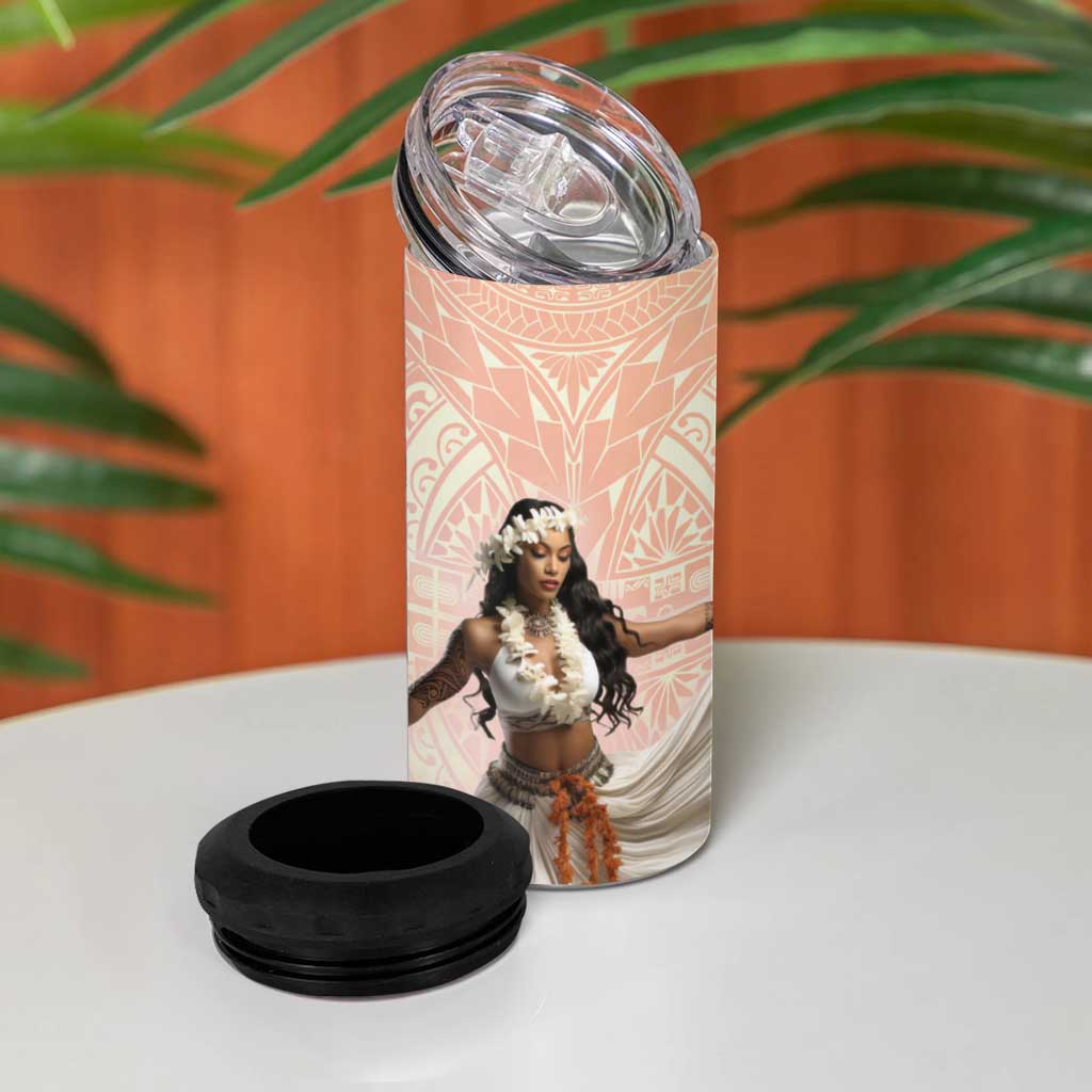 Woman Polynesian Tattoos 4 in 1 Can Cooler Tumbler Tropical Flower - Peach Fuzz Color LT03 - Polynesian Pride
