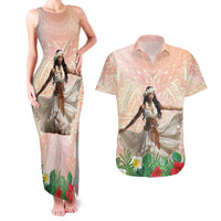 Woman Polynesian Tattoos Couples Matching Tank Maxi Dress and Hawaiian Shirt Tropical Flower - Peach Fuzz Color LT03 Peach Fuzz - Polynesian Pride