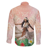 Woman Polynesian Tattoos Family Matching Off The Shoulder Long Sleeve Dress and Hawaiian Shirt Tropical Flower - Peach Fuzz Color LT03 - Polynesian Pride