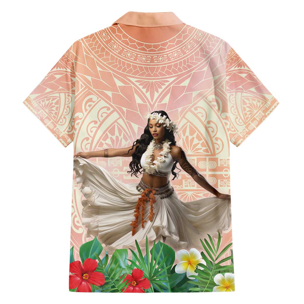 Woman Polynesian Tattoos Family Matching Summer Maxi Dress and Hawaiian Shirt Tropical Flower - Peach Fuzz Color LT03 - Polynesian Pride
