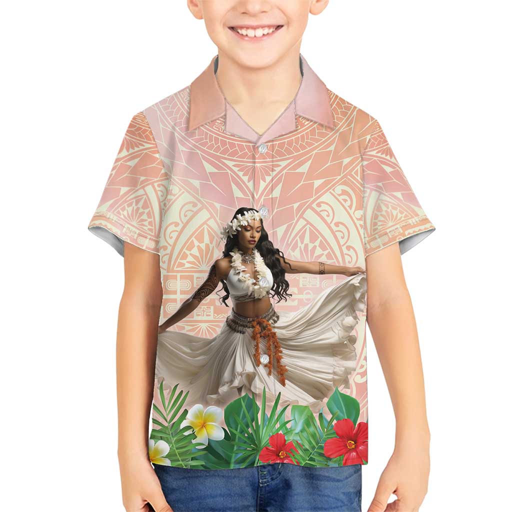 Woman Polynesian Tattoos Family Matching Tank Maxi Dress and Hawaiian Shirt Tropical Flower - Peach Fuzz Color LT03 Son's Shirt Peach Fuzz - Polynesian Pride