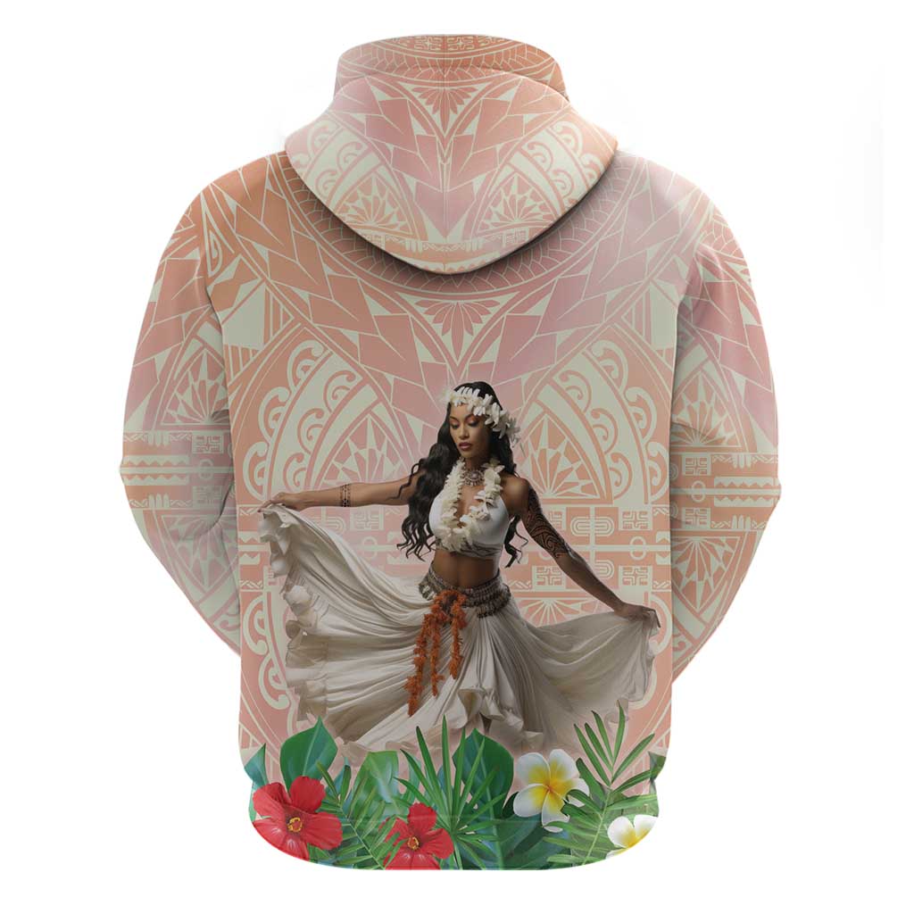 Woman Polynesian Tattoos Hoodie Tropical Flower - Peach Fuzz Color LT03 - Polynesian Pride
